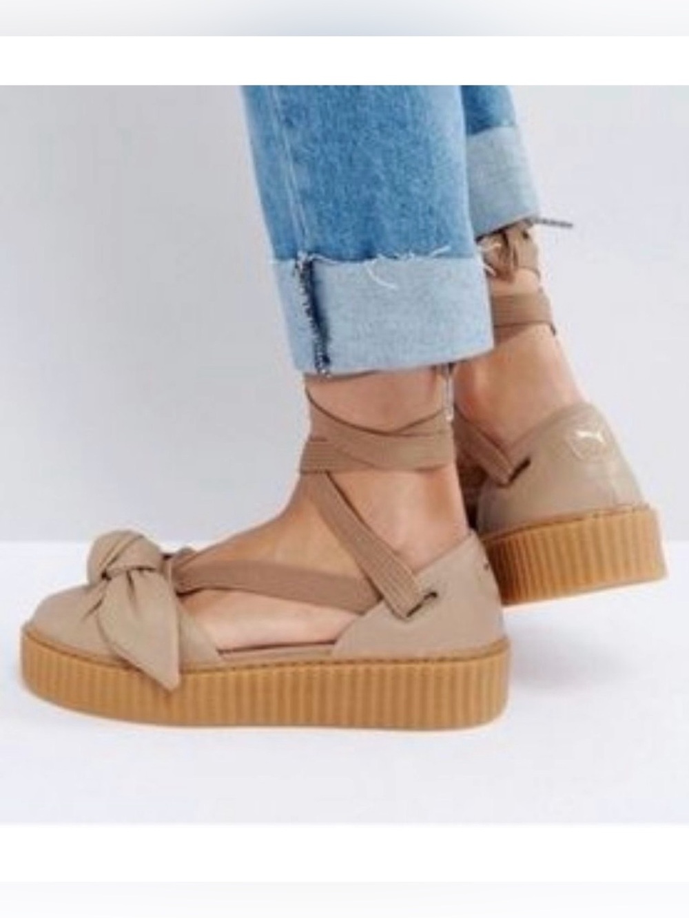 Puma x Fenty Rhianna Creeper Lace Up Bow Sneakers Sandals Tan Size 6